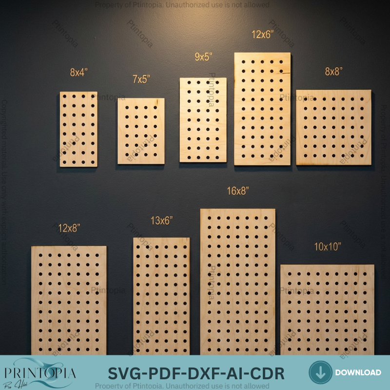22 Sizes Pegboard Laser Cut Templates, Round Hole Wall Organizer Panel,Tool Display Board 336