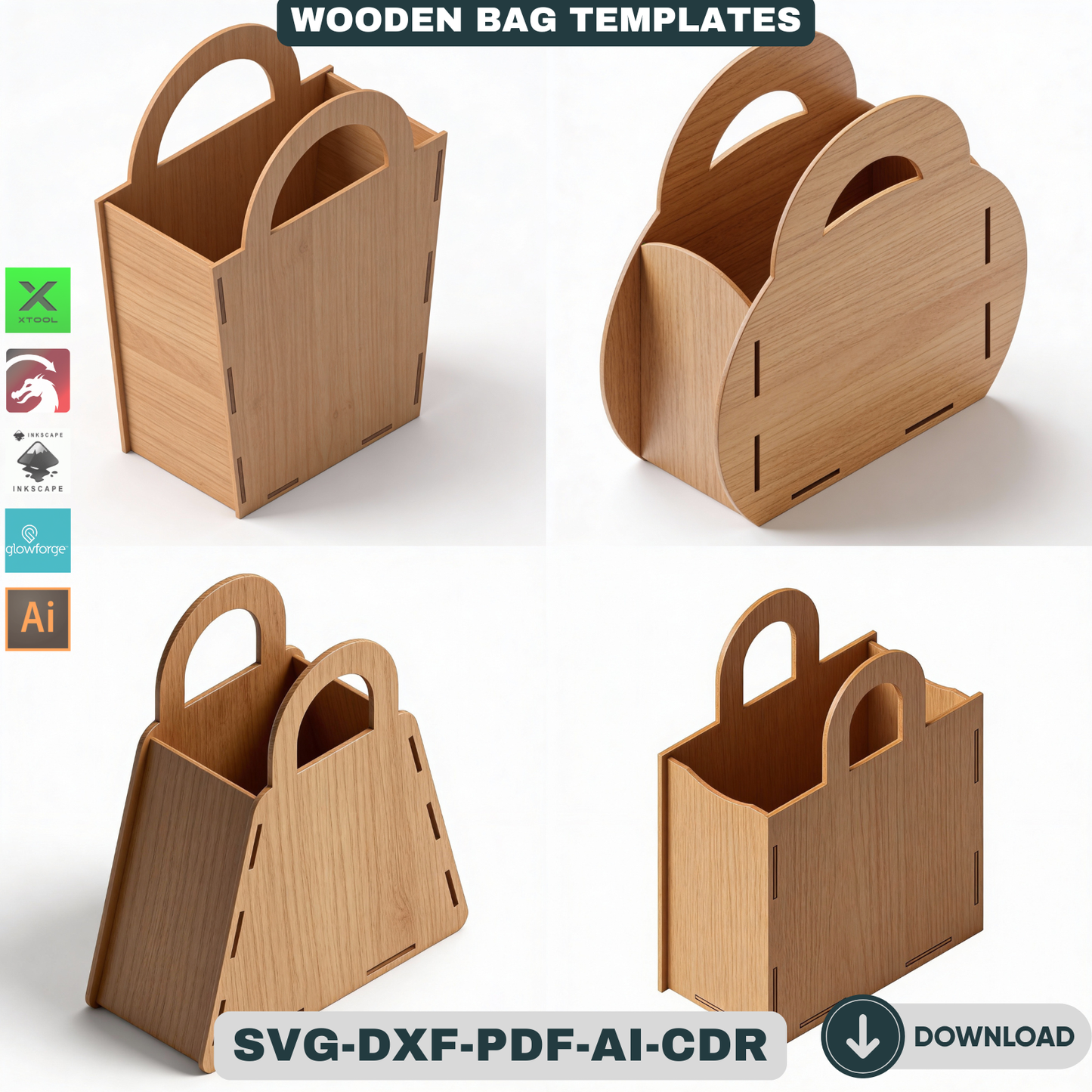 Wooden Purse Bundle Laser Cut Gift Bag Templates DIY Wood Handbag Set Laser Cut Box Designs Unique Gift for Her 933