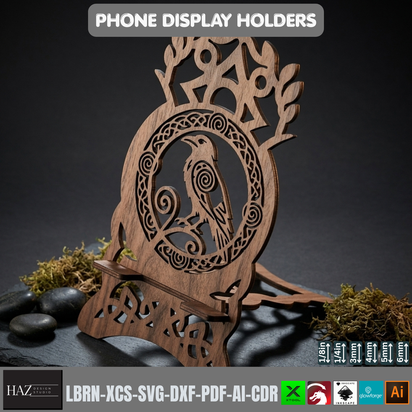 Celtic Viking Phone Stand Laser Cut File Set 9 Designs Wood Holder 562