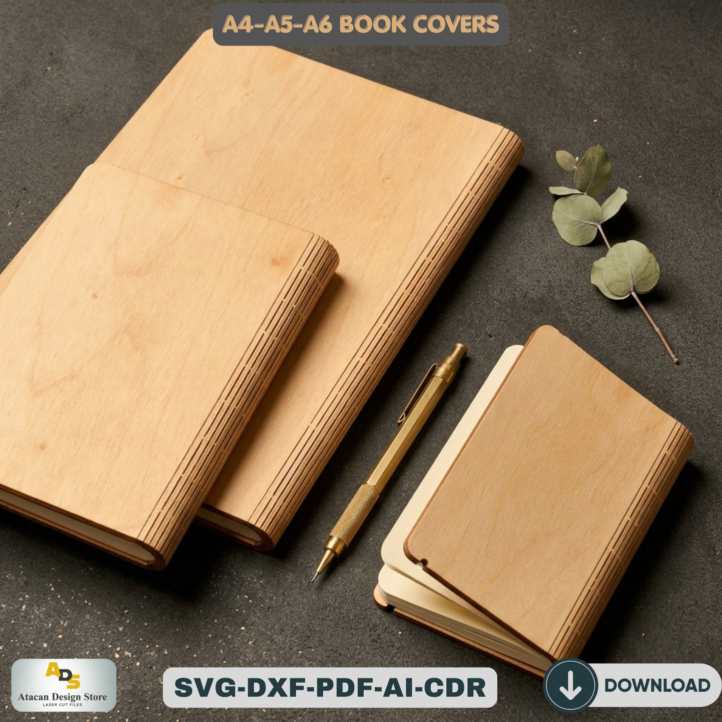 Wooden Laser Cut Book Cover Living Hinge Pattern A4 A5 A6 Journal Notebook Template