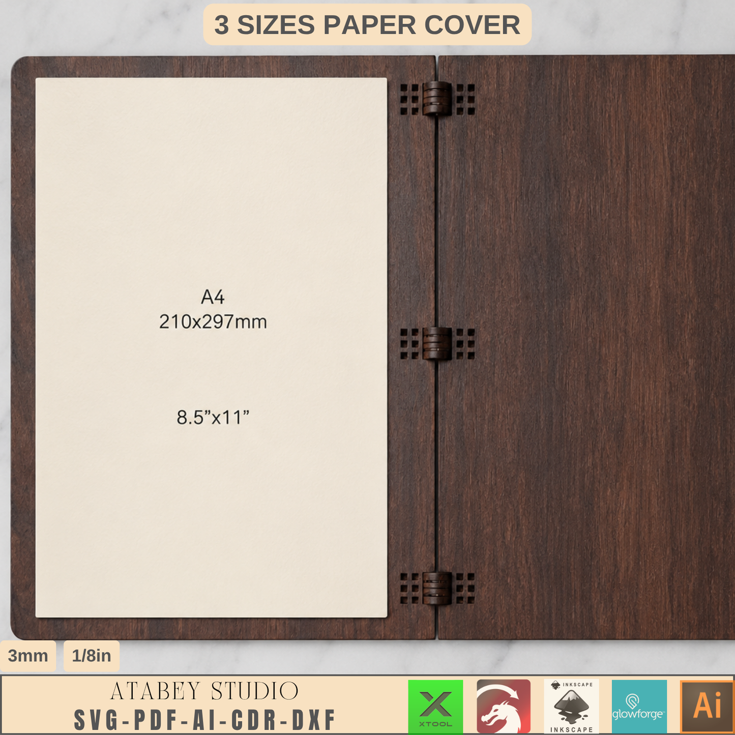 Wooden Paper Holder Template Living Hinge Notebook Cover Pattern Plywood Desk Organizer