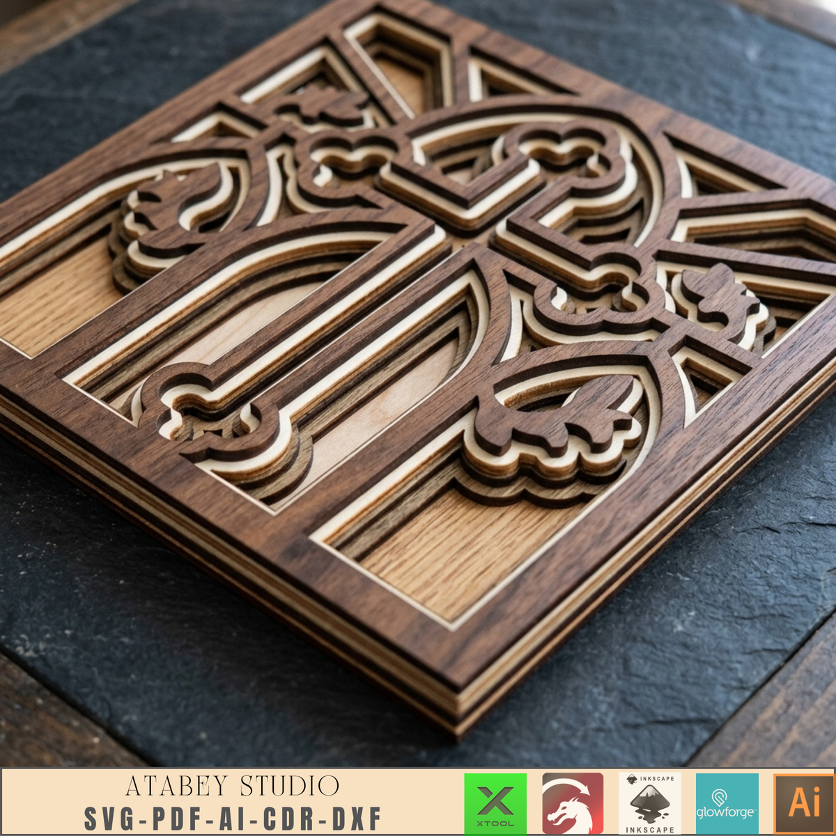 Layered Cross SVG for Glowforge, Jesus Church Window Decor, Christian Wall Art Laser Cutting Plan