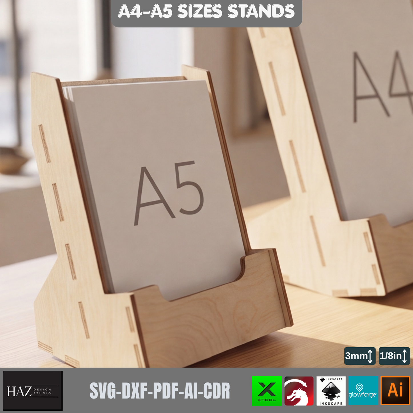 A4 A5 Plywood Display Stand Laser Cut Template Digital Download