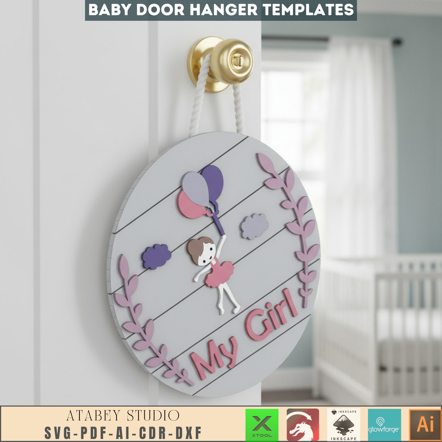 Baby Nursery Door Hanger SVG Bundle, Laser Cut Files for Newborn Gifts, Woodland Animals & Moon Themes, Digital Download