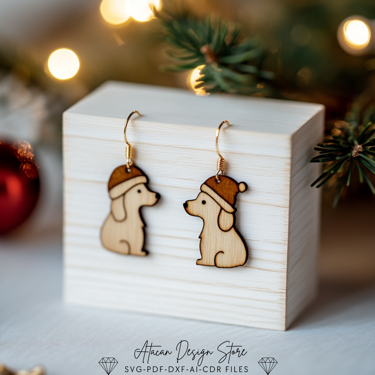 Christmas Dog Earrings Template - Laser Cut Ready for Festive Jewelry Making 723