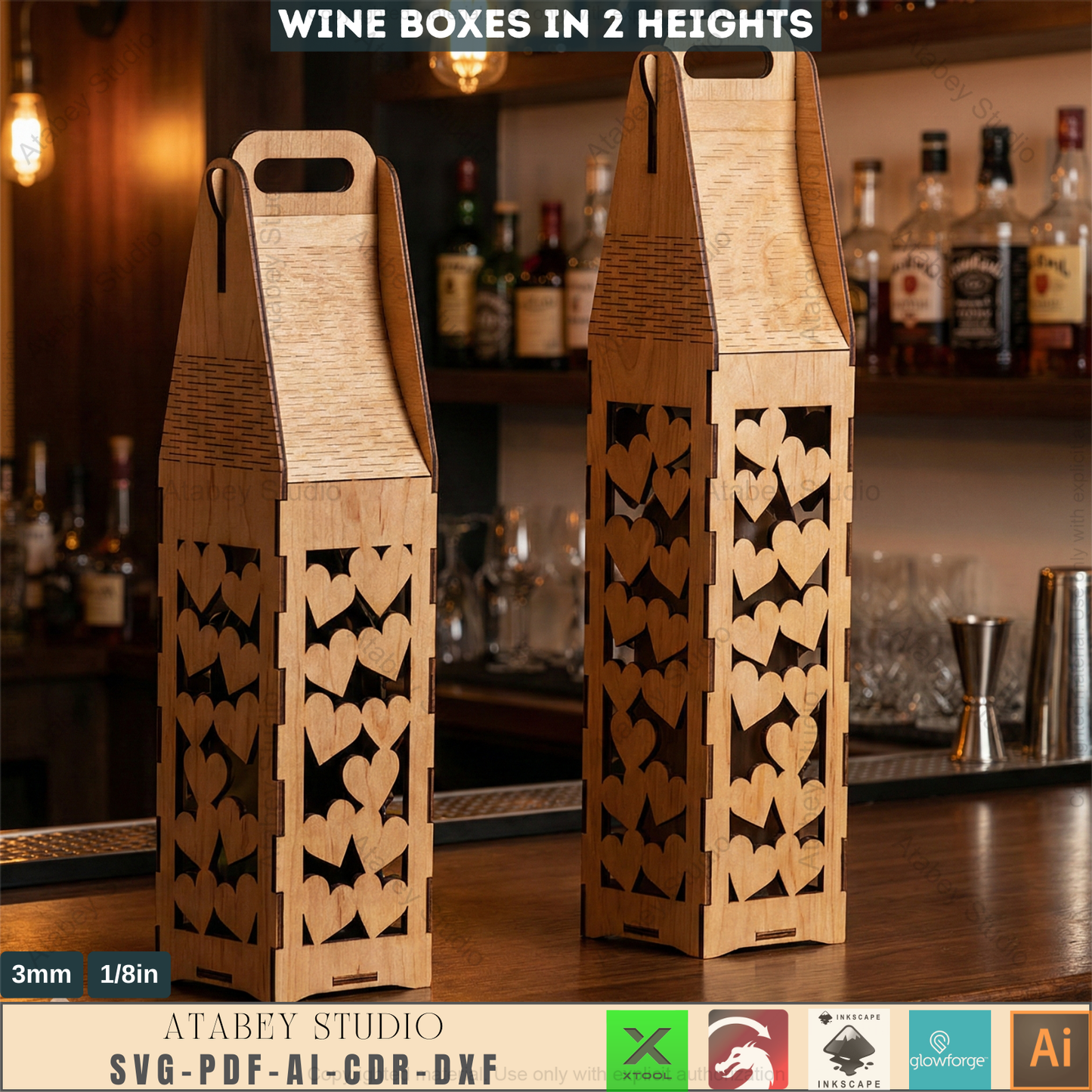 Laser Cut Wine Bottle Gift Box Bundle Wooden Wine Carrier with Handle DIY Elegant Wine Holder 986