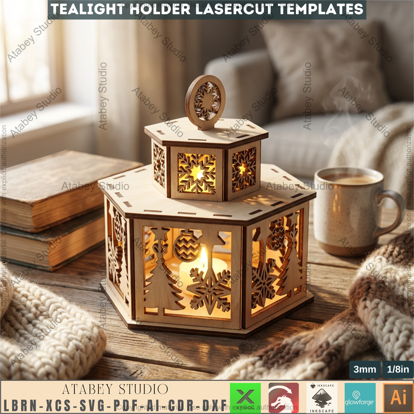 Christmas Tealight Holder Laser Cut Template Bundle | Wooden Lantern Decor | Holiday Table Display 975
