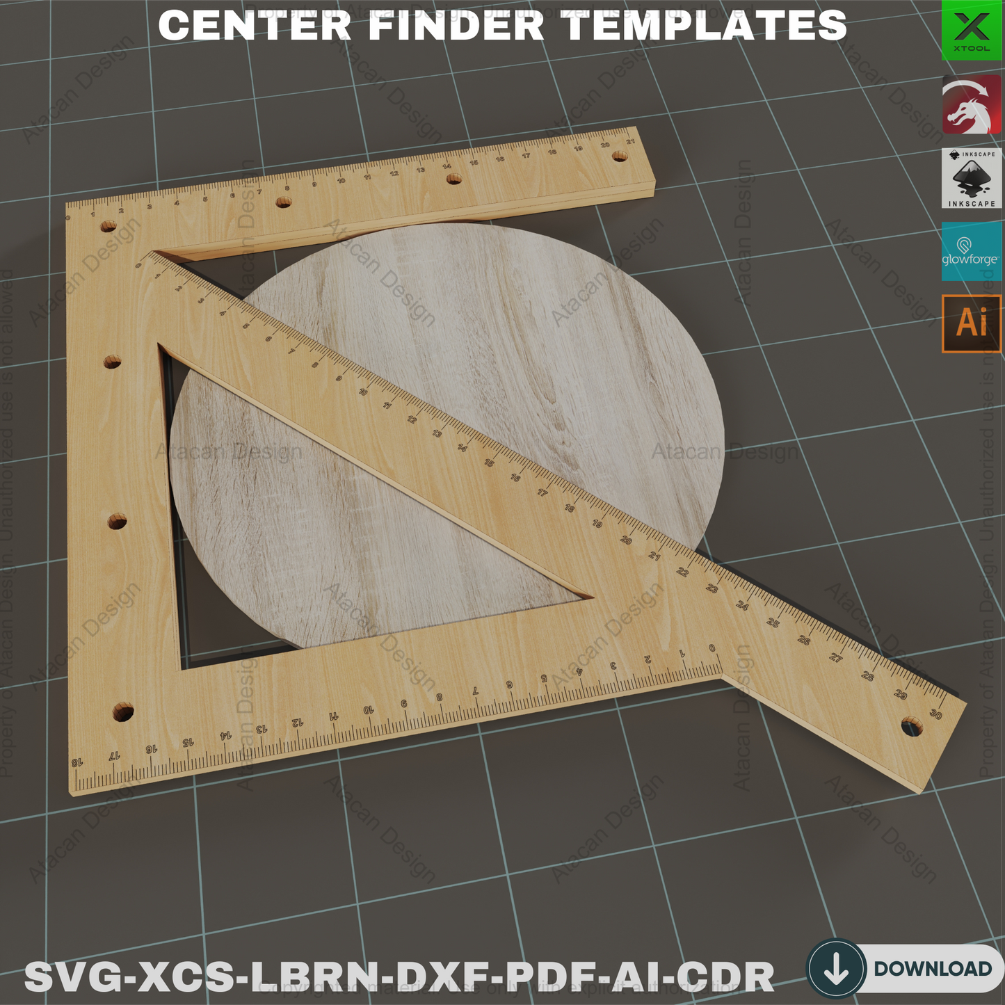 Laser Cut Center Finder Jig - Wood Template Files,Cross Ruler Tool - Laser Cut Centering Templates,Woodworking Center Jig 837