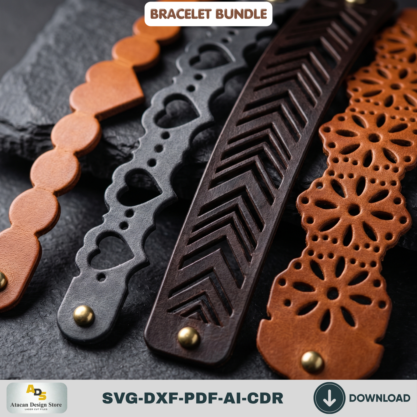 Leather Bracelet Laser Cut Template Bundle, Boho Geometric Cuff Wristband Pattern