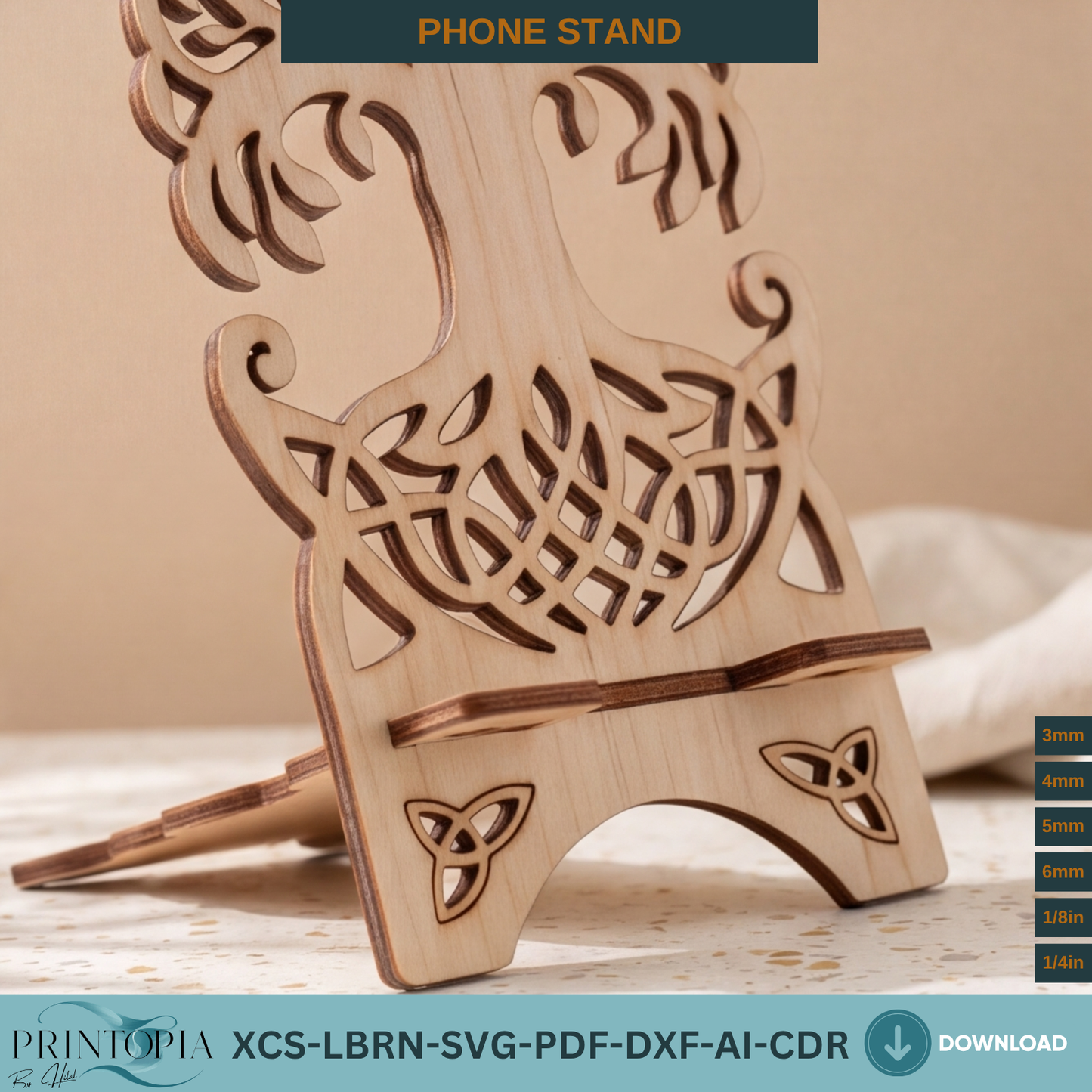 Celtic Tree of Life Wooden Phone Stand Laser Cut File SVG DXF Template
