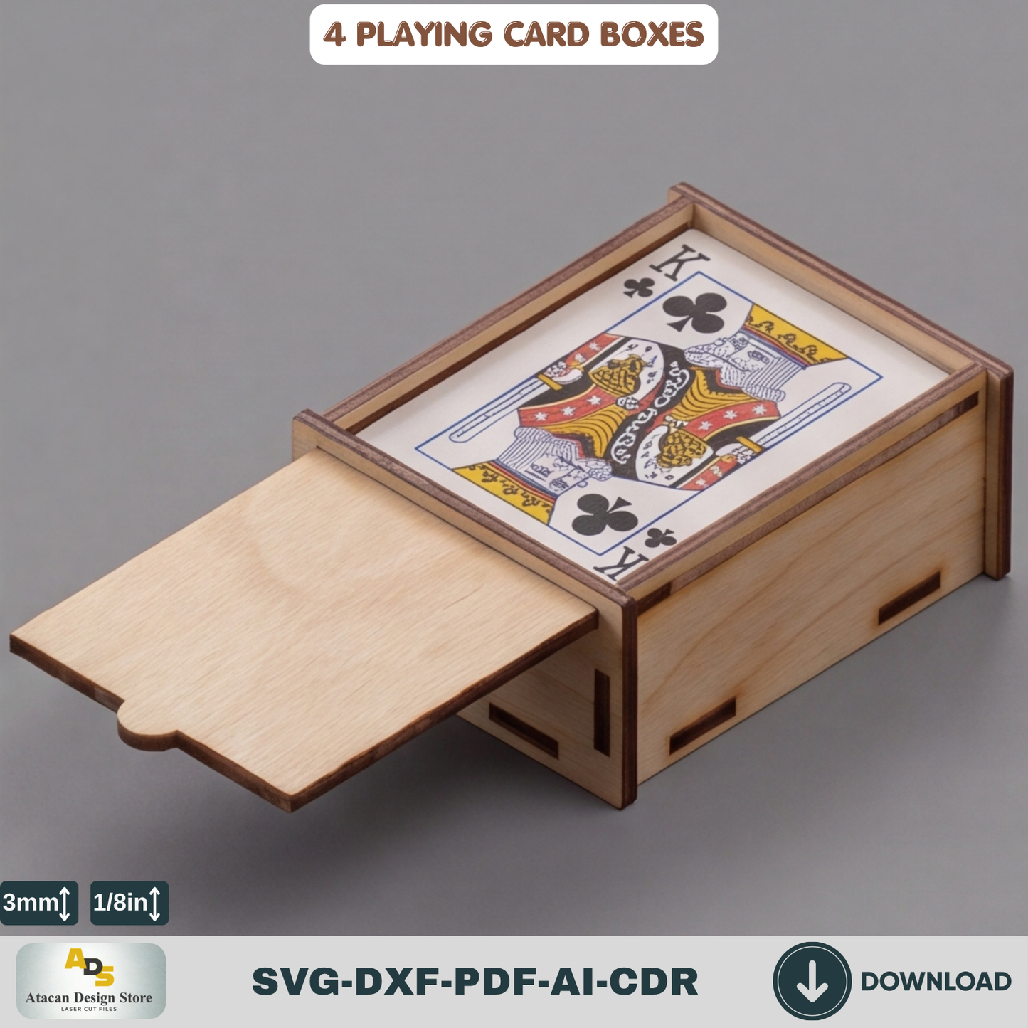 Laser Cut Playing Card Box Template Wooden Poker Deck Holder Laser Cut Deck Case Design