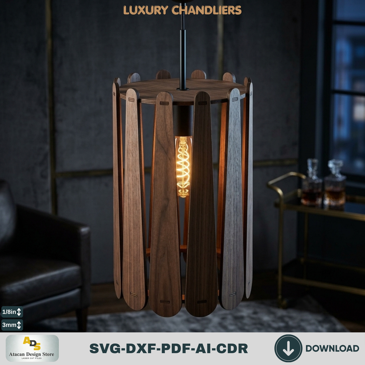 10 Wood Pendant Lamp Laser Cut Files Bundle, DIY Chandelier Shade Templates