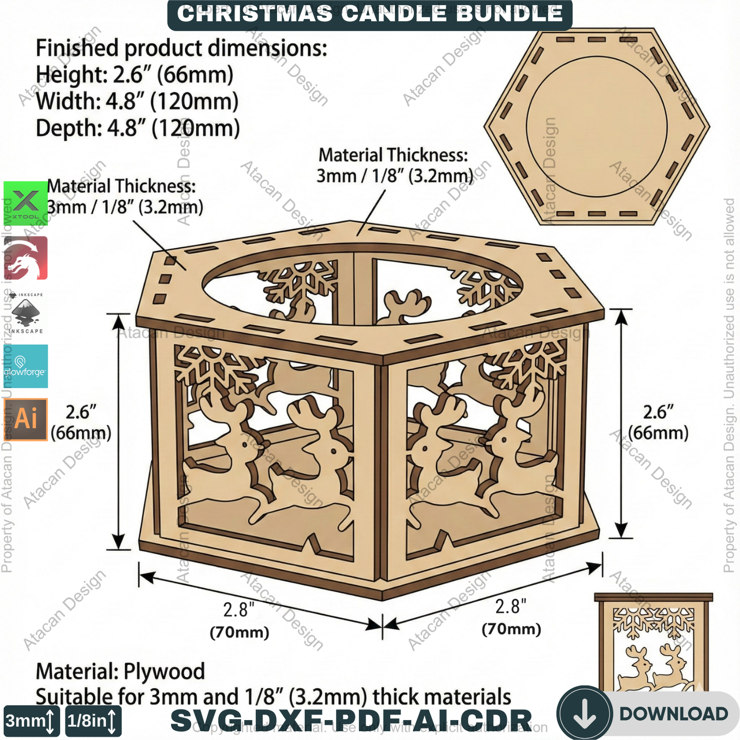 Christmas Tealight Box Bundle - Laser Cut Lantern Templates, Glowforge Xtool SVG Files 924