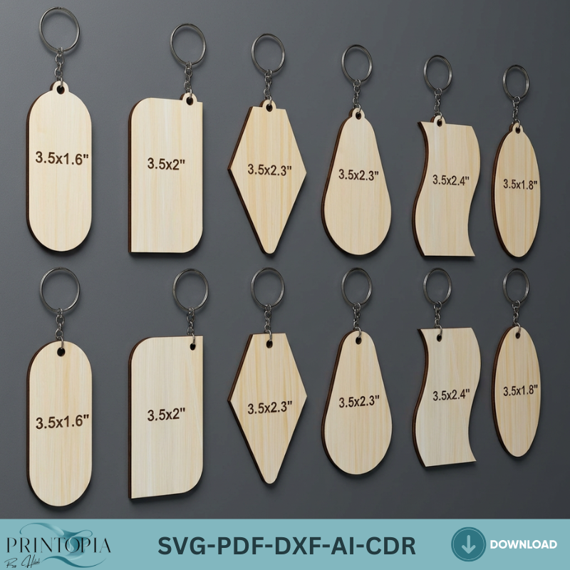 Blank Keychain Set Bundle Wood Acrylic Keychain Templates DIY Laser Engraving Design