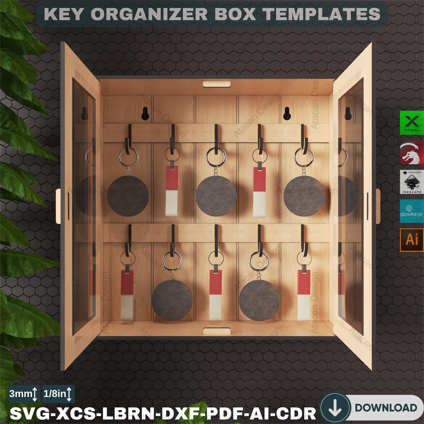 Laser Cut Key Storage Box Plans | 2 Modern Designs, DIY Wall Key Holder, Home Organizer 887