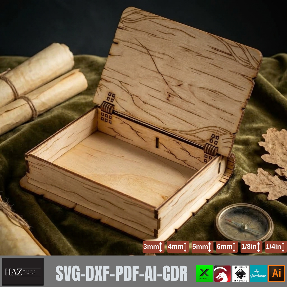 Magic Book Box Laser Cut File | Gothic Wooden Box SVG DXF Glowforge xTool