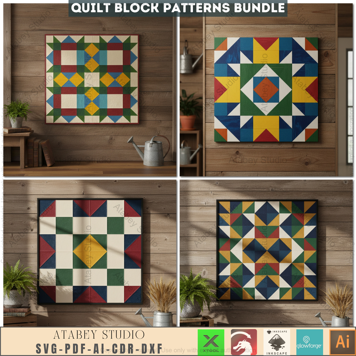 40 Unique Barn Quilt Block Patterns, DIY Quilt Square Designs, Farmhouse Decor SVG Files, Laser Cut Ready Templates 969