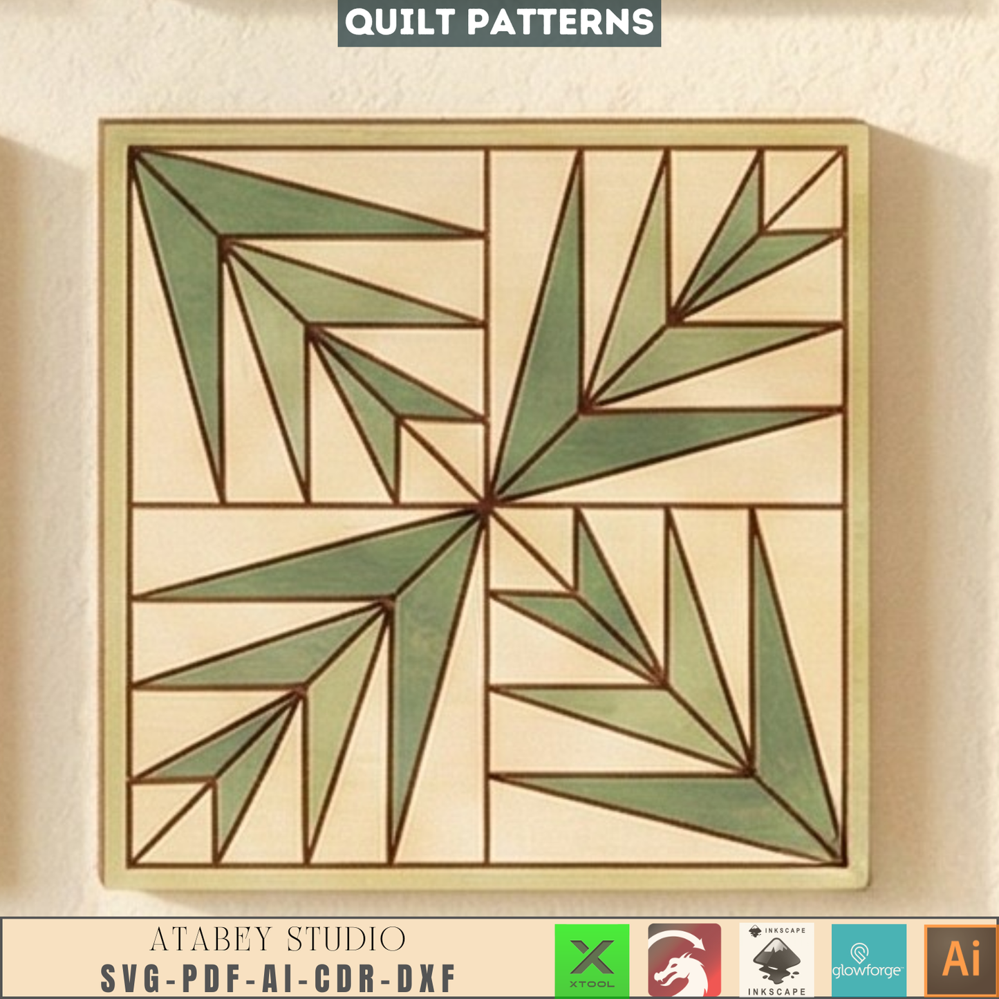 Barn Quilt Laser Cut Wood Wall Art Geometric Block Patterns Rustic Farmhouse Decor 989