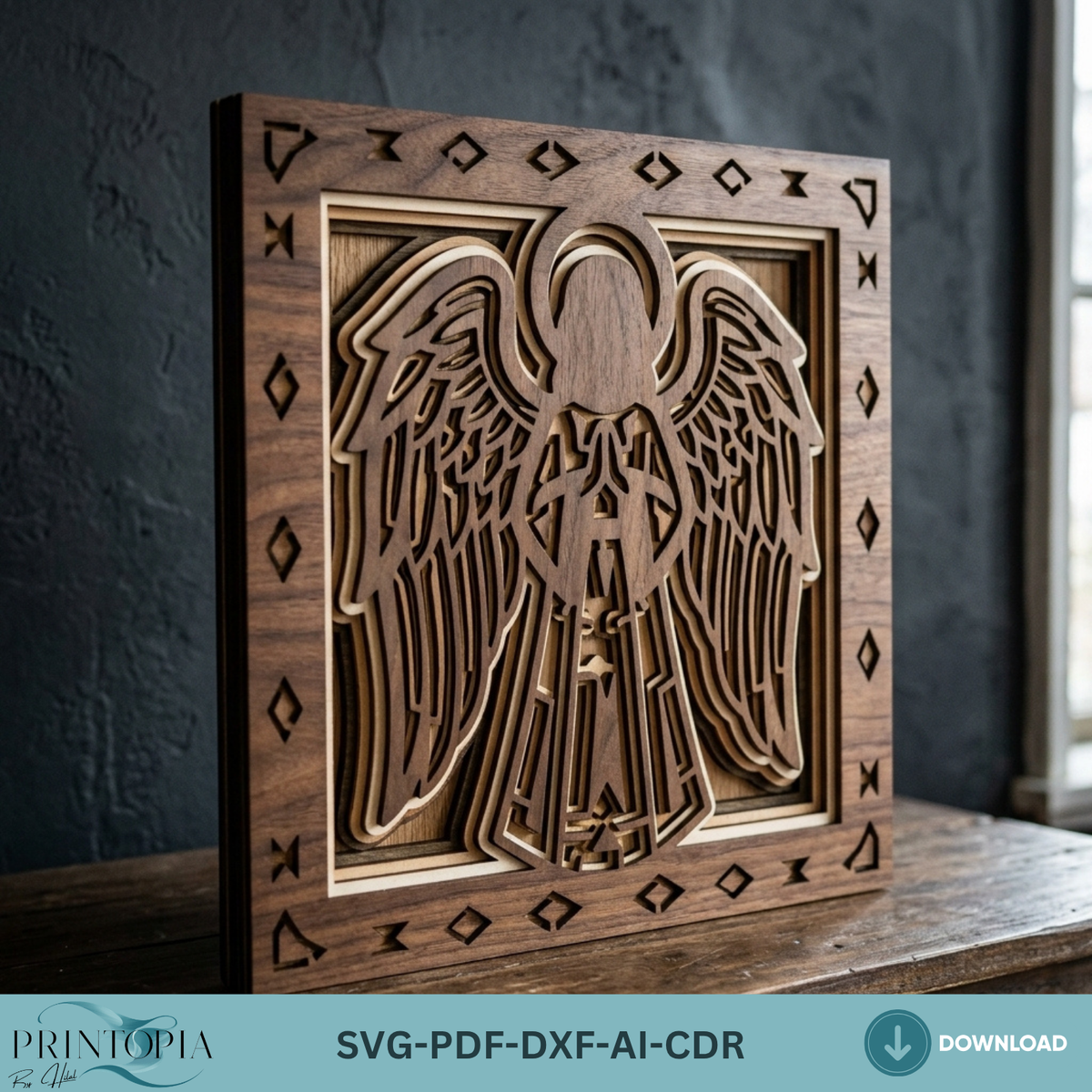 Multilayer Guardian Angel Wings Laser Cut Template, 3D Christian Church Decor, Wooden Wall Plaque