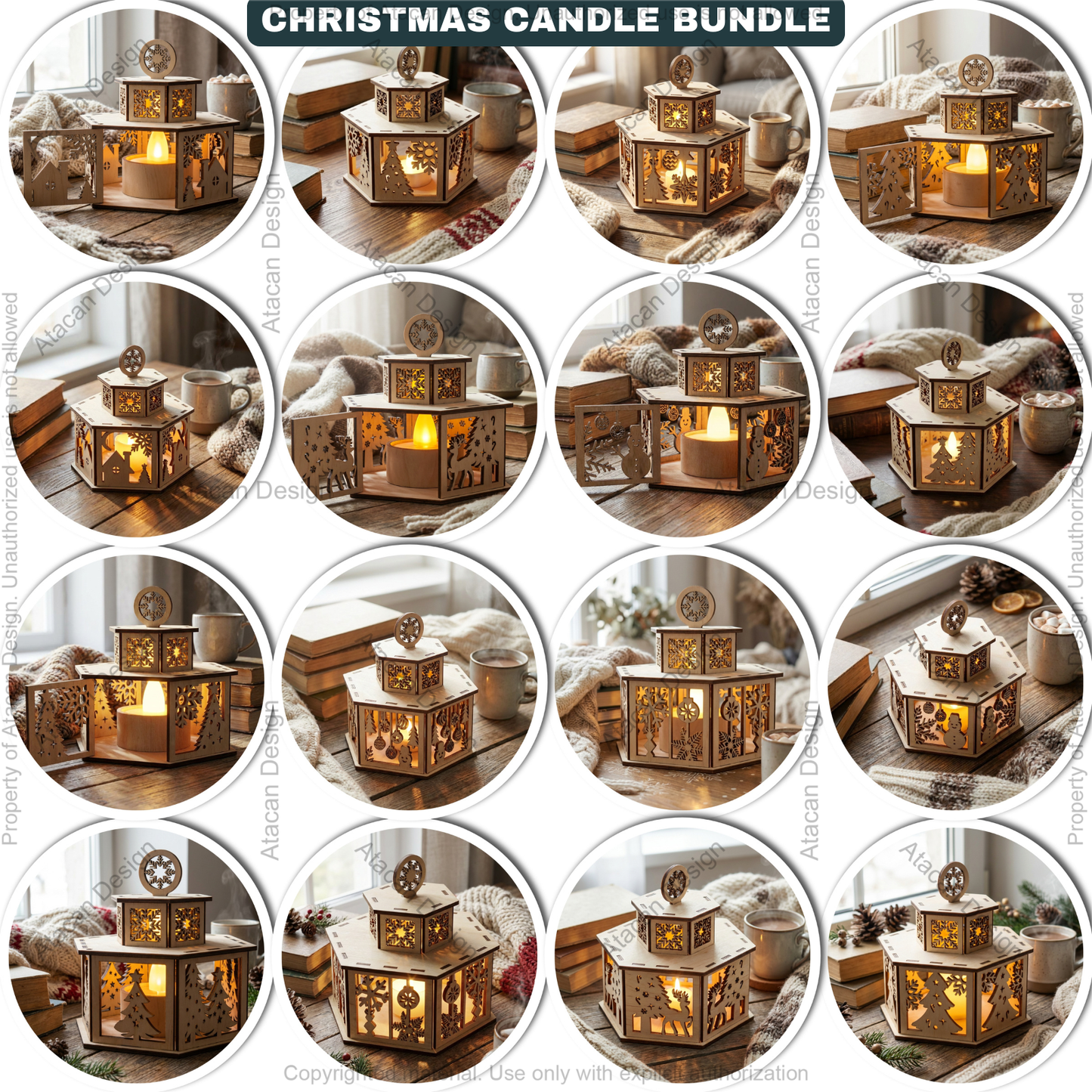 Christmas Candle Holder Bundle / Tealight Stands With Lid / Lantern Tabletop Decor / Holiday Ornaments 923