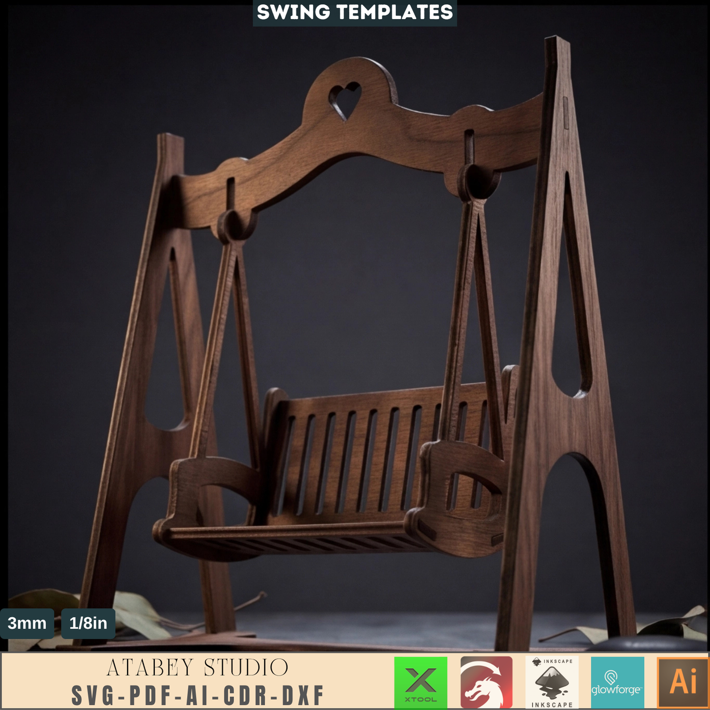 Laser Cut Mini Wooden Swing Template, Dollhouse Furniture Plan, Plywood Toy Cutting Pattern