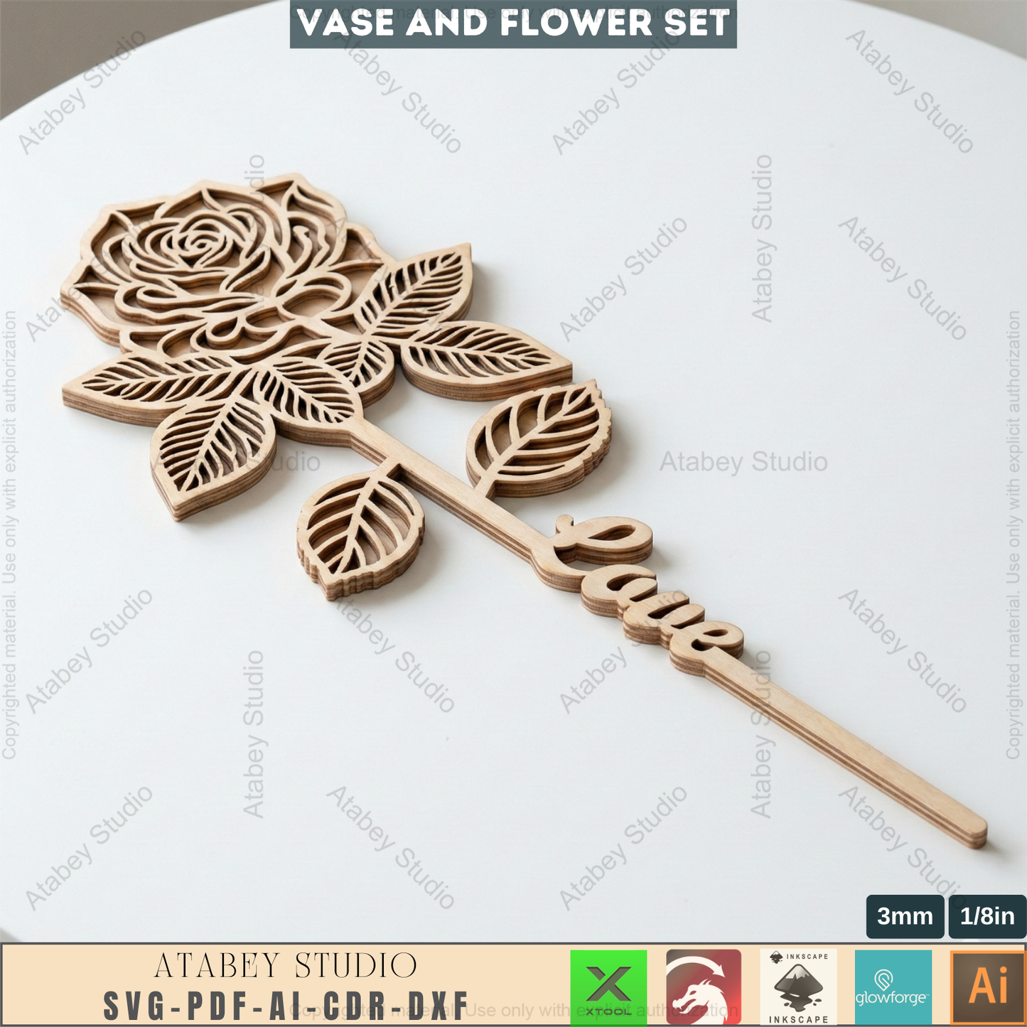 Laser Cut Wooden Vase with Flowers SVG Bundle - 5 Elegant Vases & 6 Wildflower Designs, 3D Layered Floral Table Decor 984