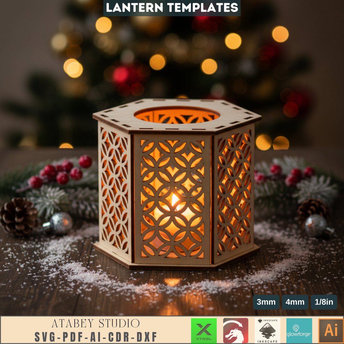 Unique Laser Cut Star Ornaments for Christmas Tree Decor & Holiday Crafts - Lantern Night Light Template, Laser Cut Wood Lampshade Plan, DIY Table Centerpiece 958