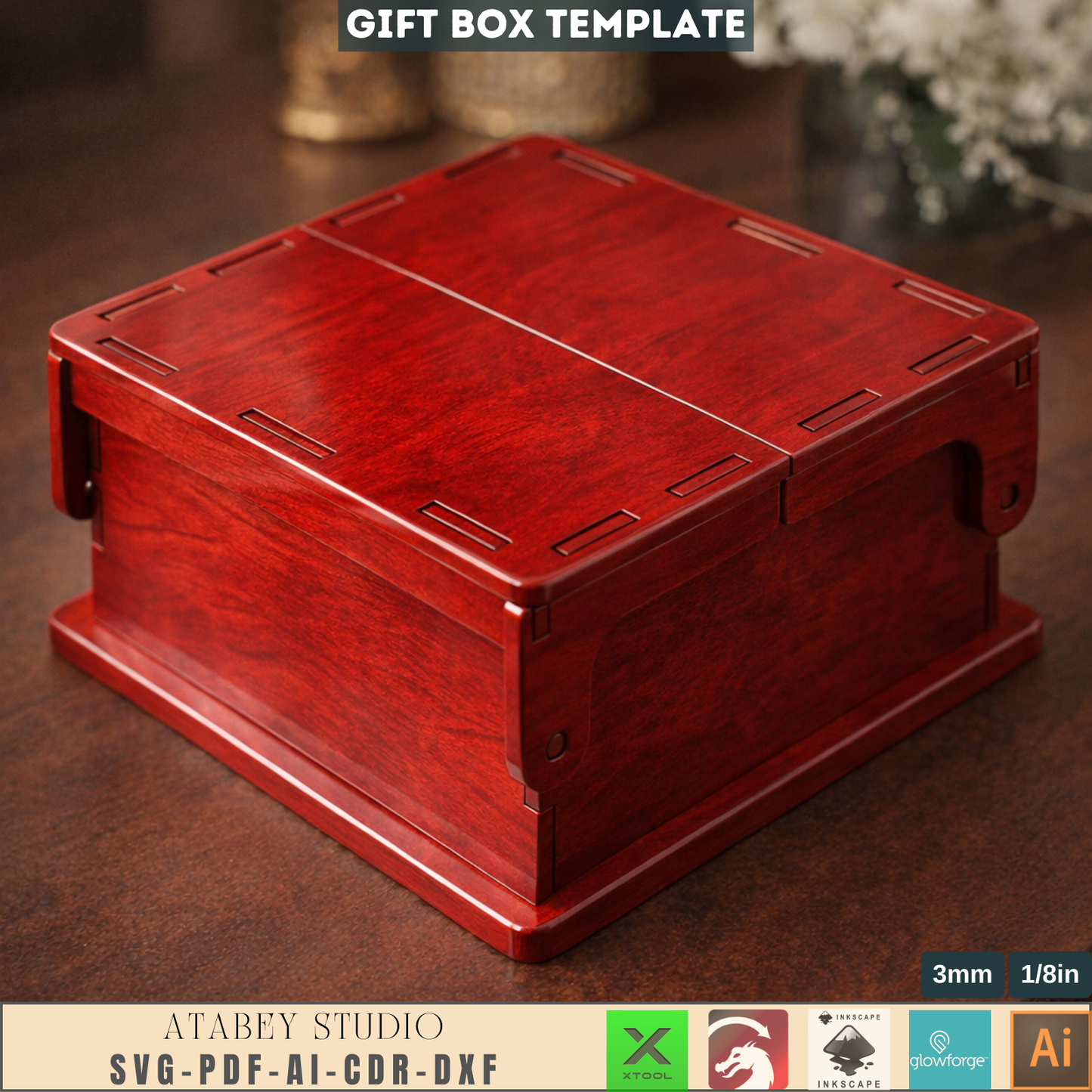 Laser Cut Wooden Gift Box Template with Sliding Lid | Luxury Plywood Jewelry Box Design for Laser Cutting Projects 985