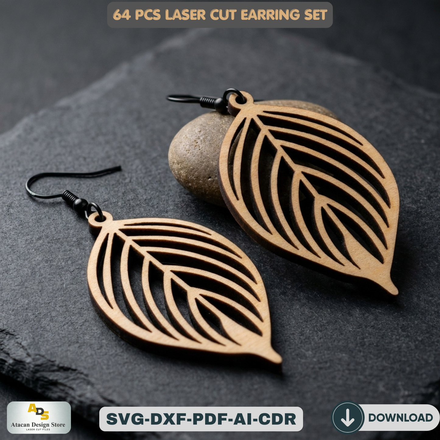 64 PCS Laser Cut Earring Set Wooden Jewelry Patterns for Glowforge DIY Earring Templates Wood Jewelry Designs