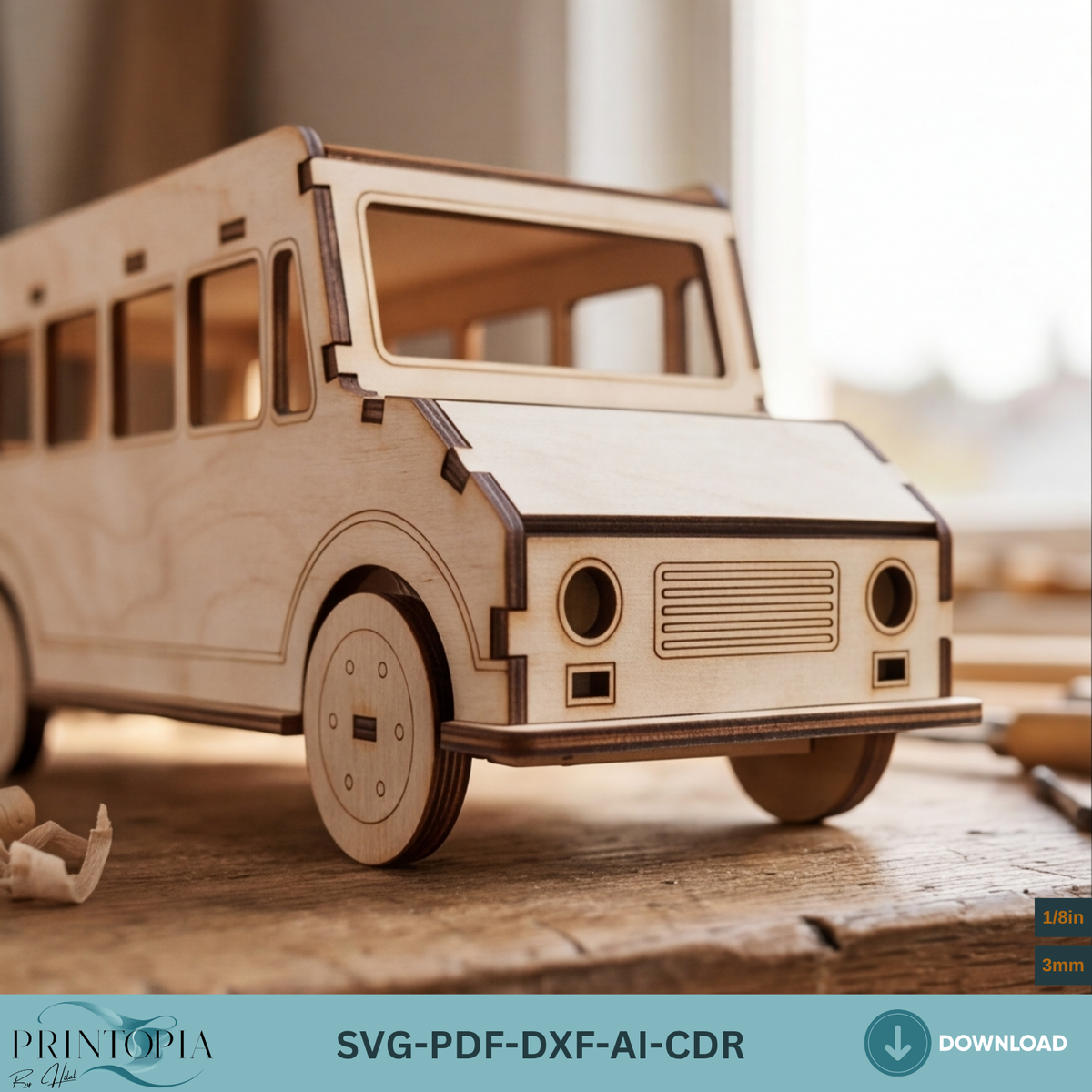 Toy Bus Laser Cut File Wooden School Bus 3D Puzzle SVG DXF Template