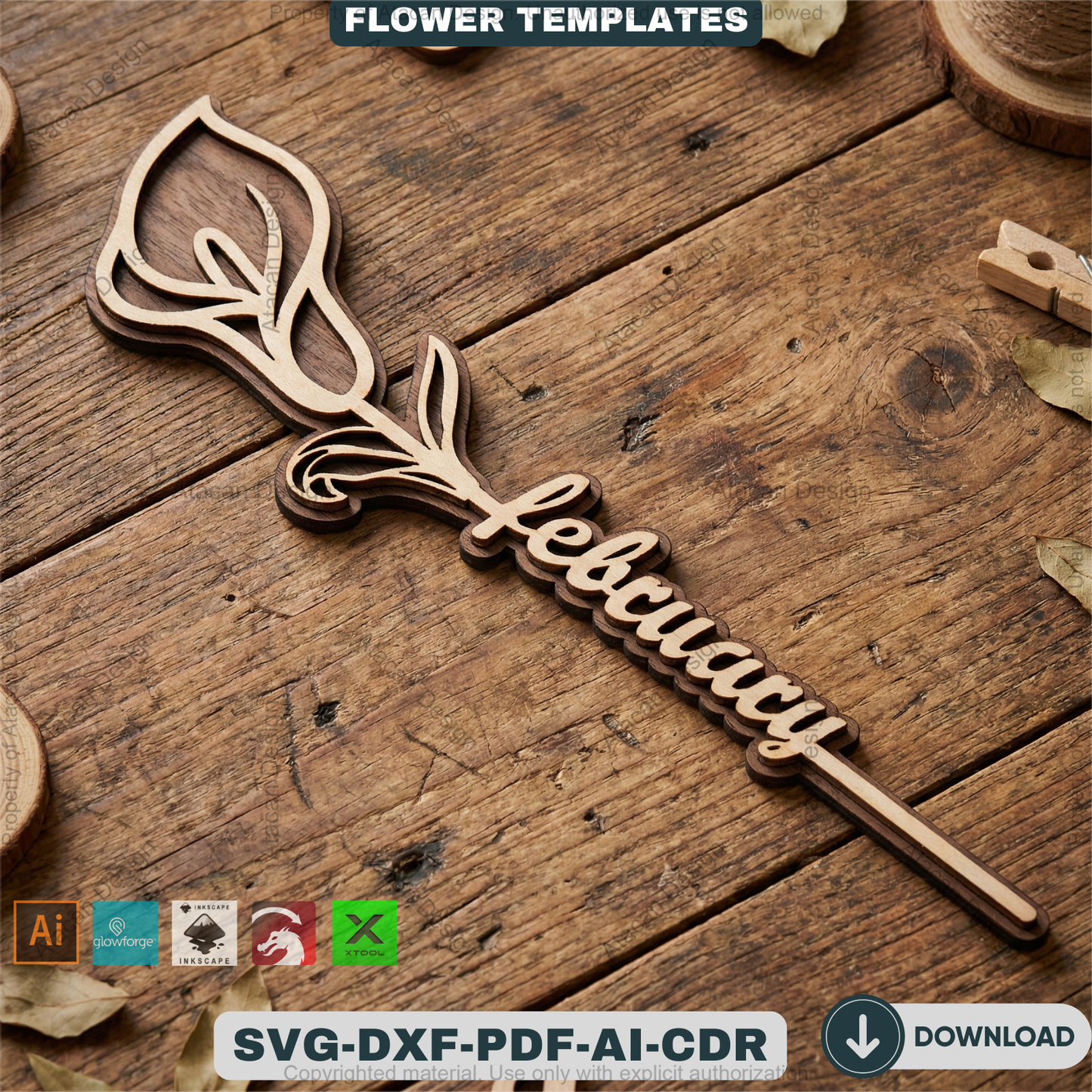 Birth Month Flower Laser Cut Bundle Wooden Floral Stakes Bouquet Topper Designs Personalised Mother Day Gift Laser Ready Templates 932