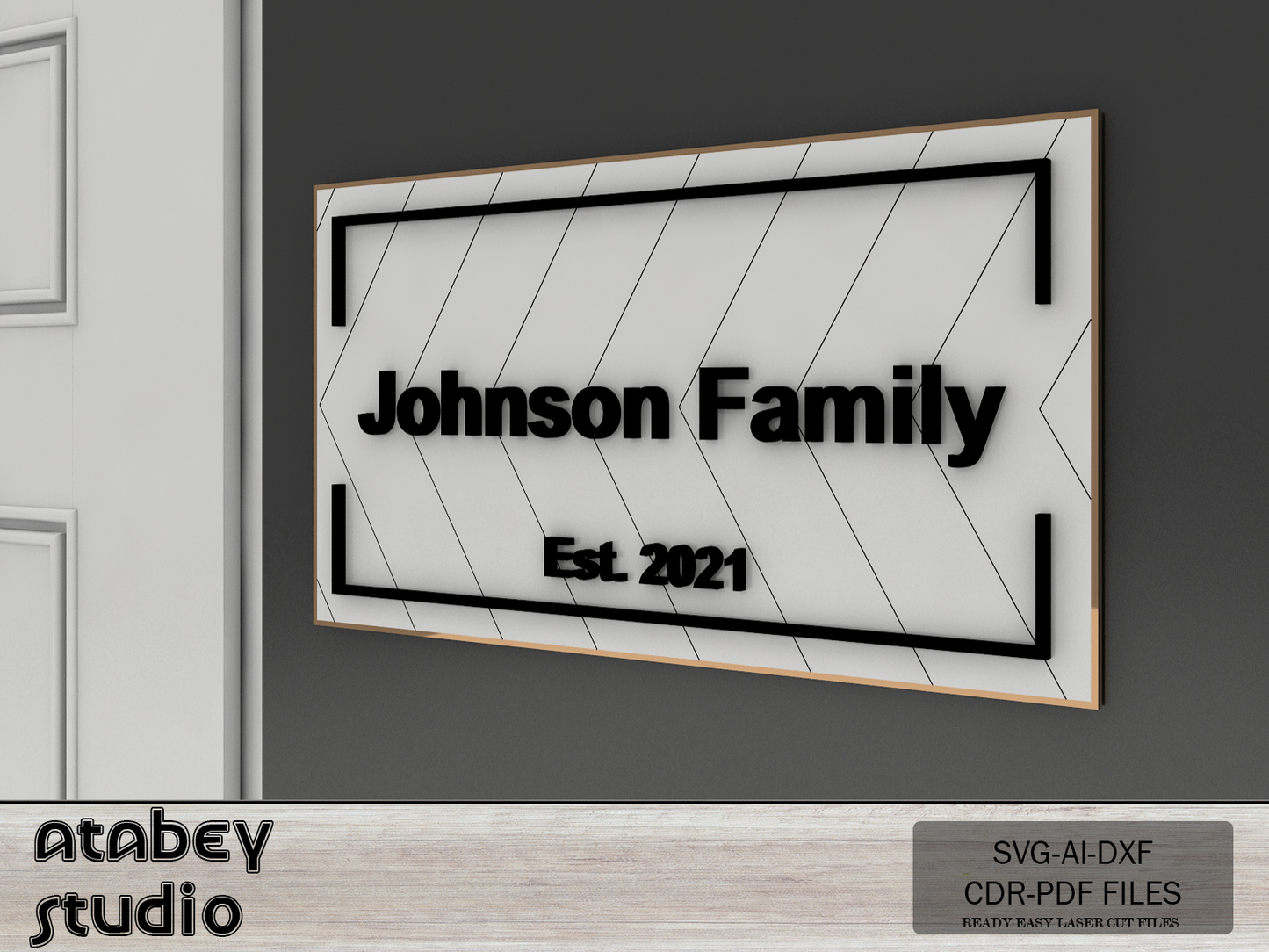 Personalized Faux Shiplap Name Sign - Custom Family Sign with Frame & Pattern 717