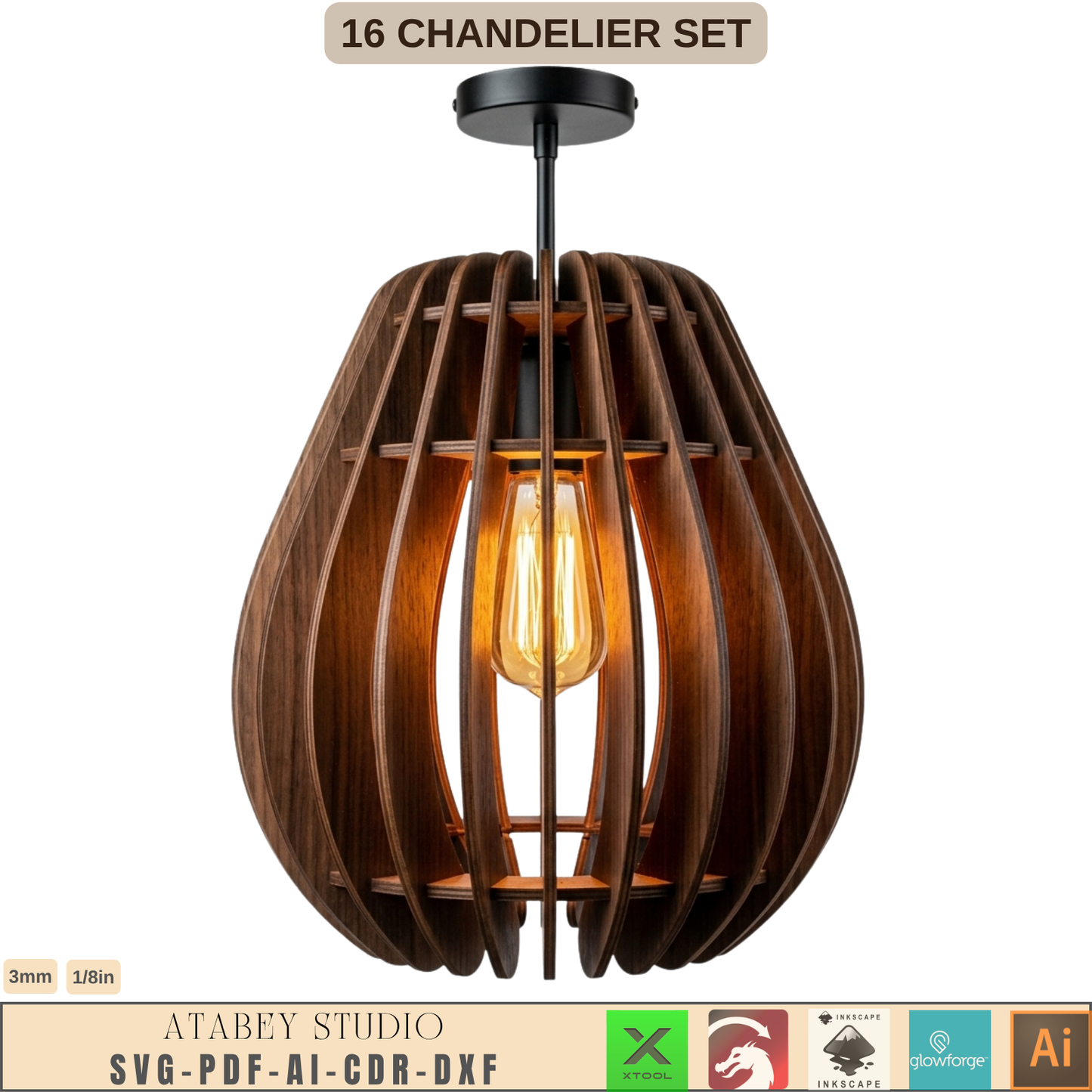 16 Wooden Chandelier Laser Cut Pendant Lamp Shade Templates Plywood Hanging Light