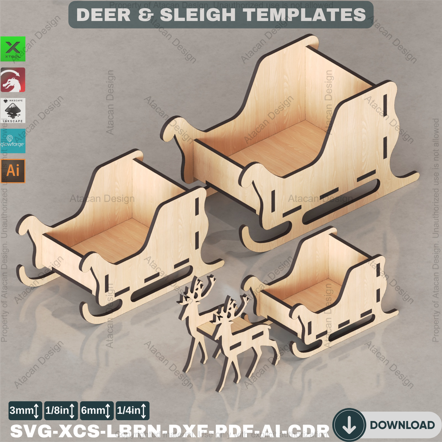 Santa's Sleigh and Reindeer SVG, Laser Cut Candy Holder File, DIY Holiday Project for Xtool & Lightburn