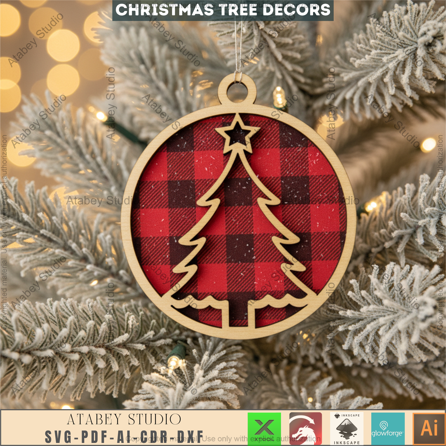 Festive Christmas Trees - Ornament Laser Bundle - Holiday Tree Decor & New Year Tree Templates for DIY Crafting 099
