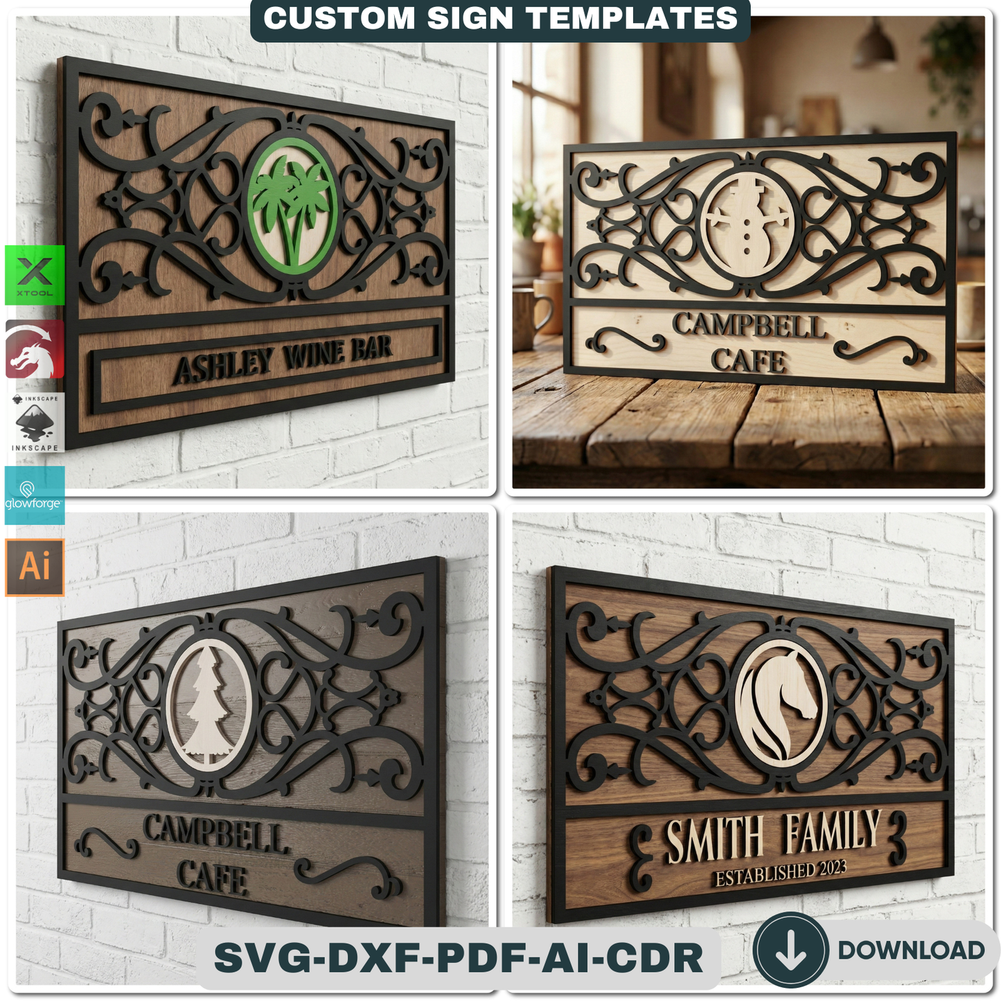 Customizable Frame Sign Board Templates for Laser Cutting | Personalize Cafe Restaurant & Home Decor Wall Art | Glowforge Xtool Ready 931