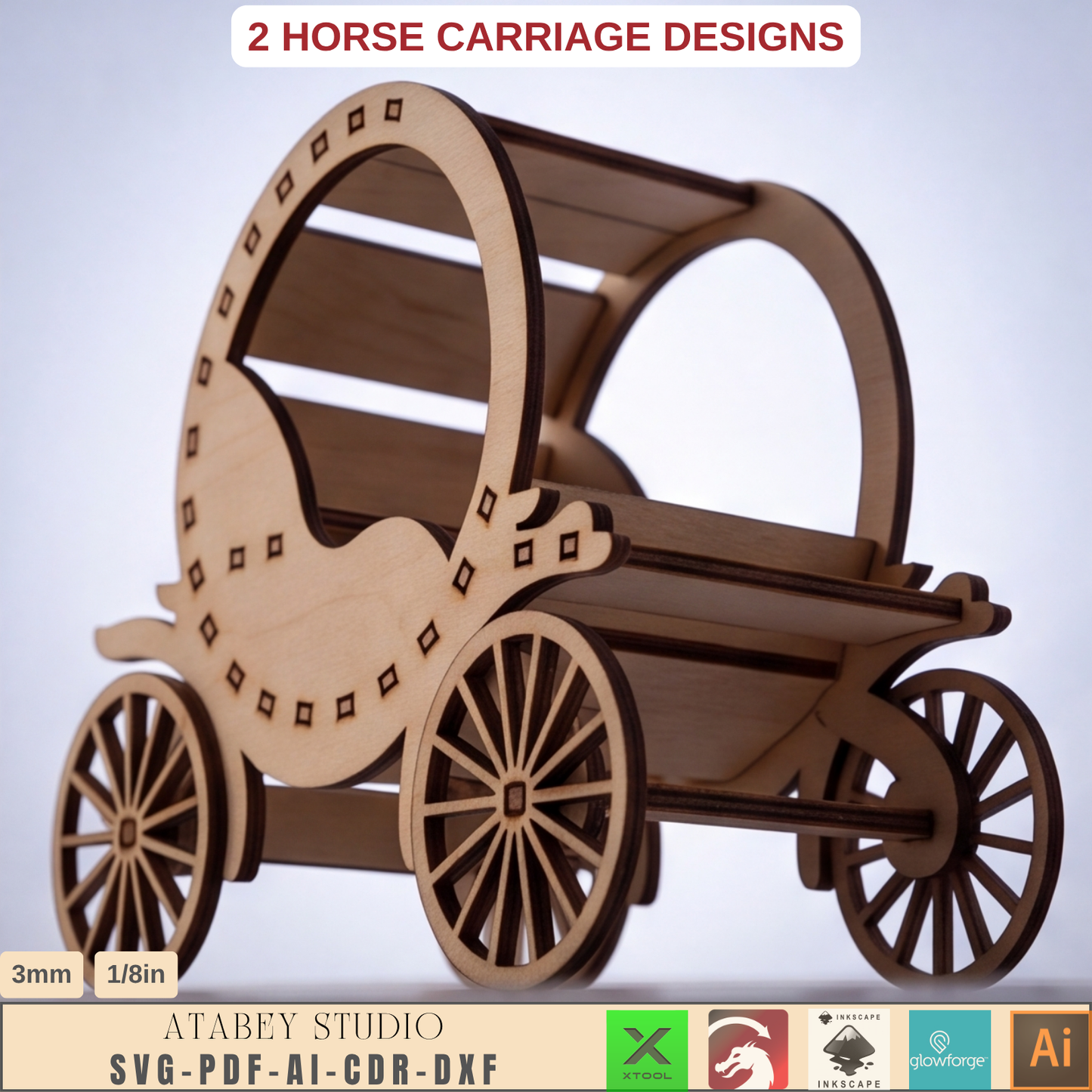 Wooden Horse Carriage Laser Cut Template, 2 Designs, SVG DXF AI PDF CDR Files