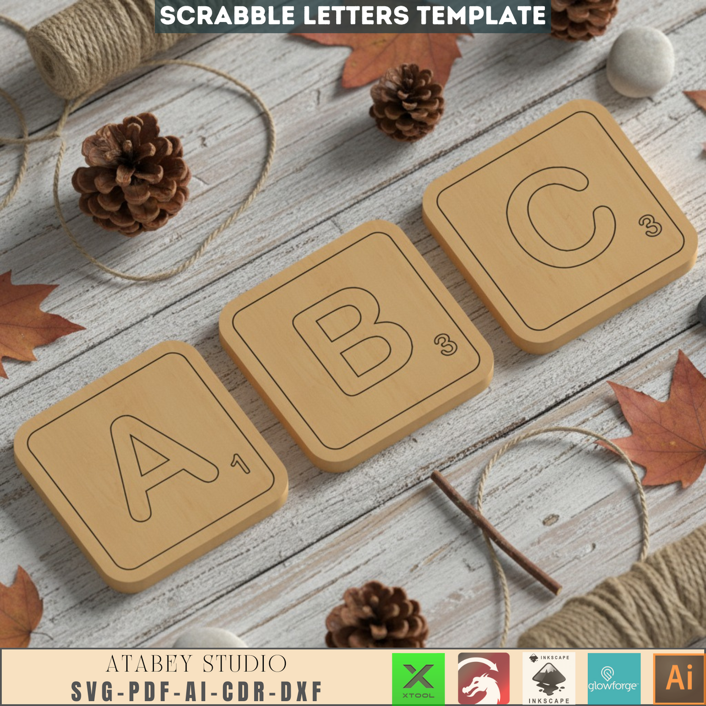 Laser Cut Scrabble Tiles SVG Bundle - Wooden Alphabet Letters Digital Files for Glowforge XTool
