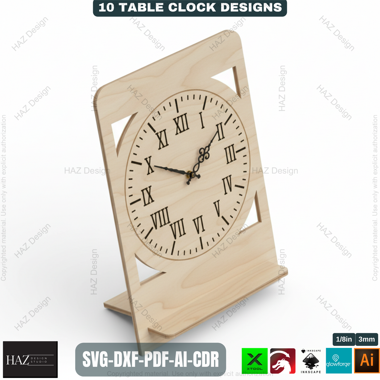 Modern Wooden Table Clocks Templates for Laser Cutting | 10 Unique Desk Clock Designs | Digital Download for CNC & Laser Engravers 497