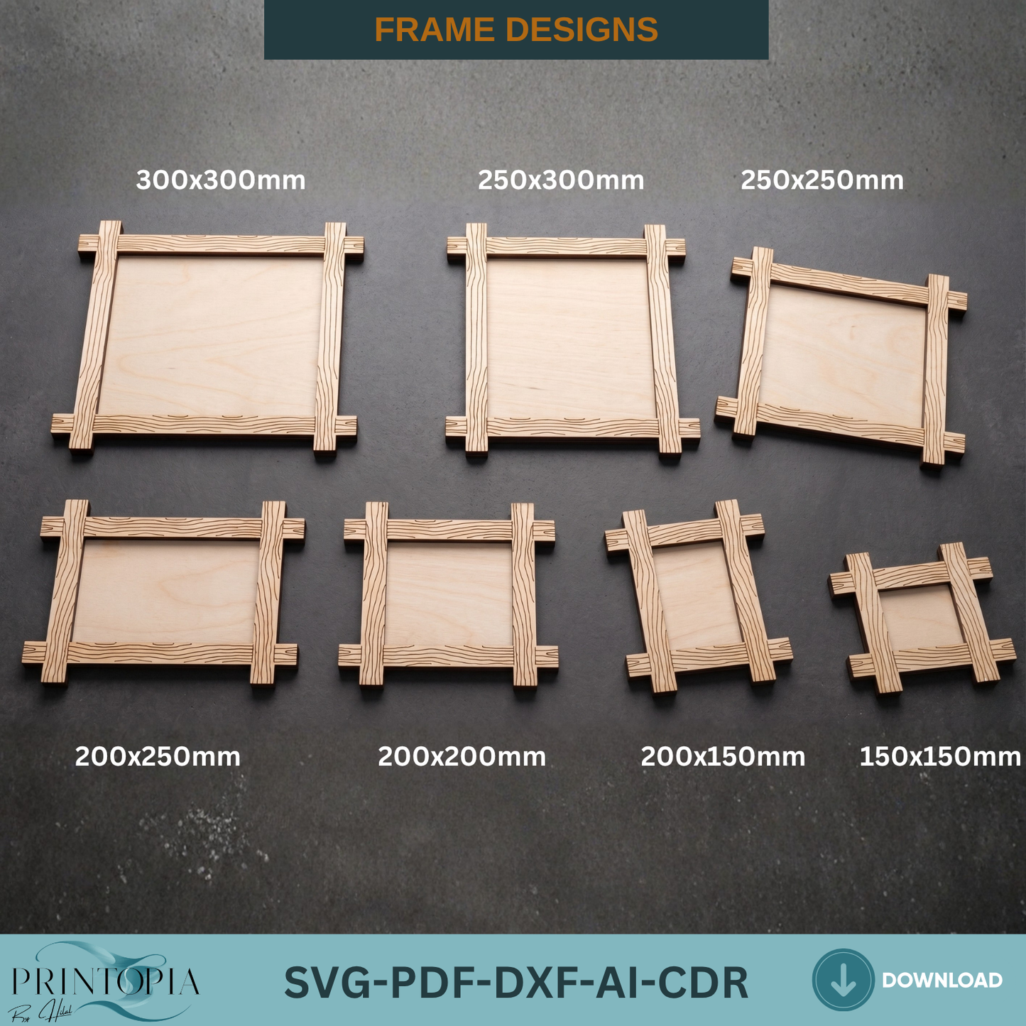 Wooden Frame Laser Cut Templates, Plywood Cutting File with Score Lines, Rustic Wood Blank Design for Engraving