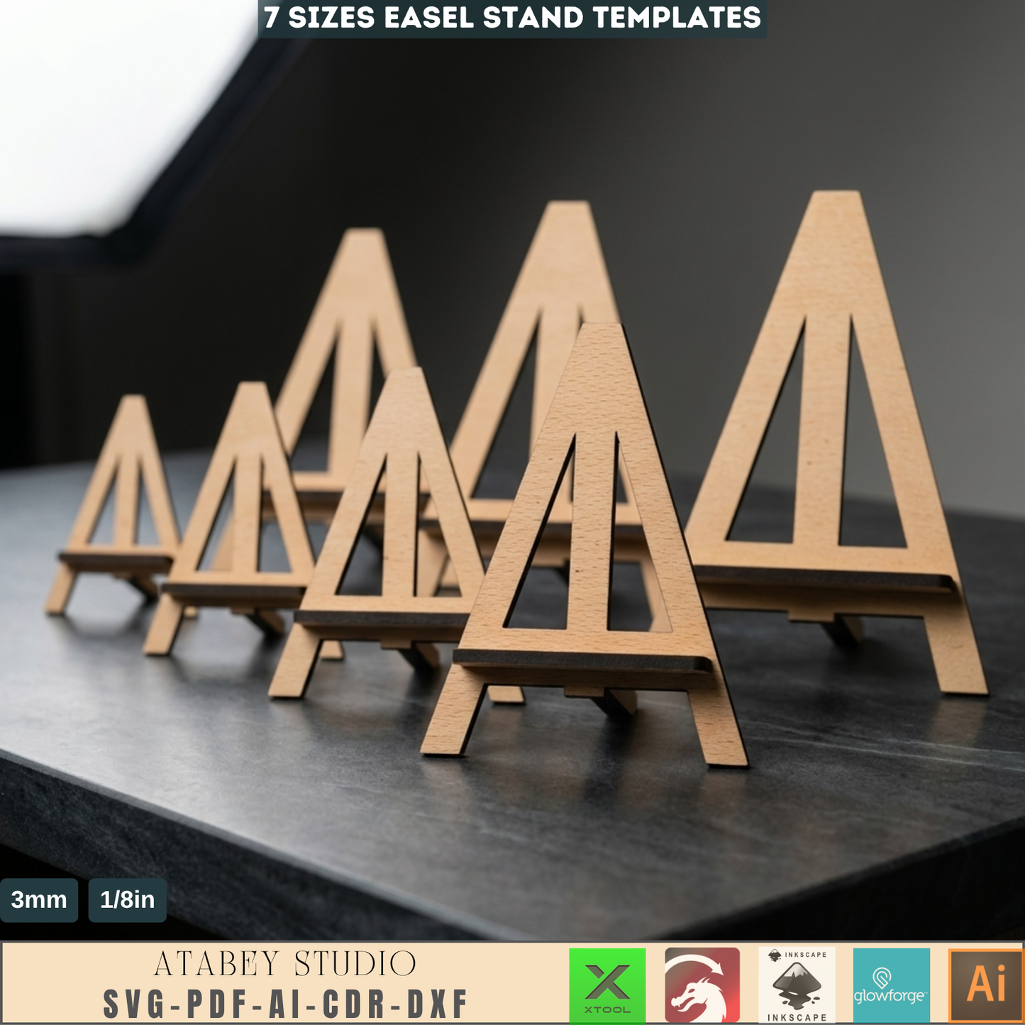 Wooden Tabletop Easel Stand Laser Cut Template 7 Sizes Menu Holder Photo Display Woodcraft