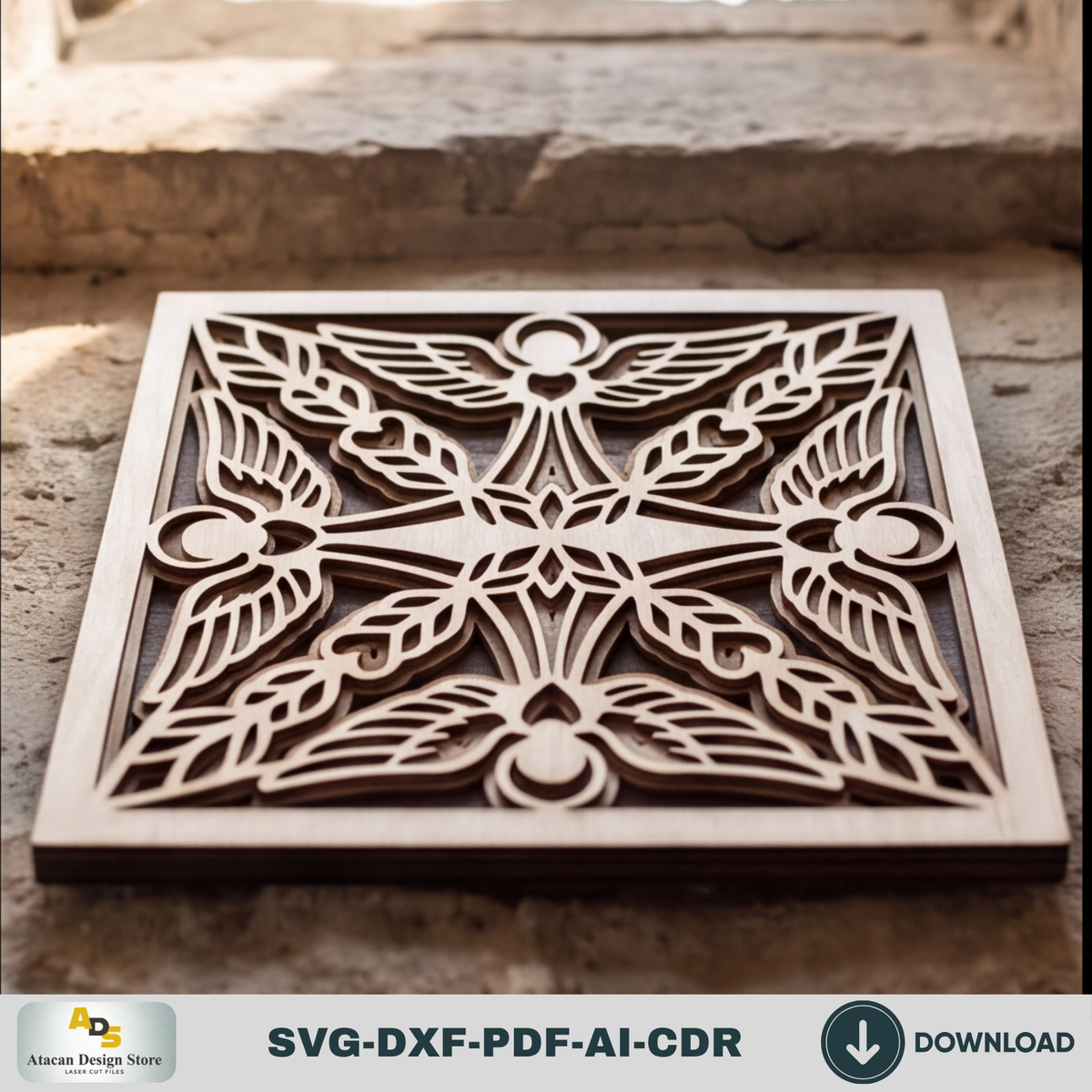 Religious Angel Mandala Laser Cutting File, Layered Plywood Wall Decor, Christian Gift Template 999