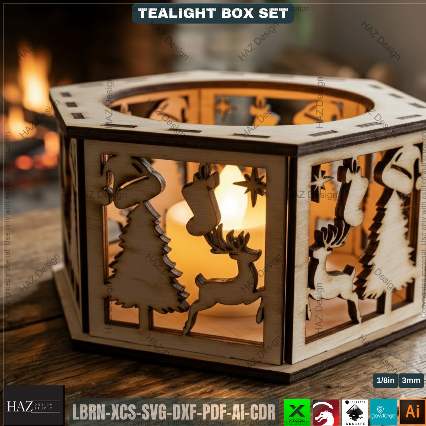 Christmas Tealight Box Bundle, Laser Cut Lantern Templates, DIY Holiday Candle Holders 505