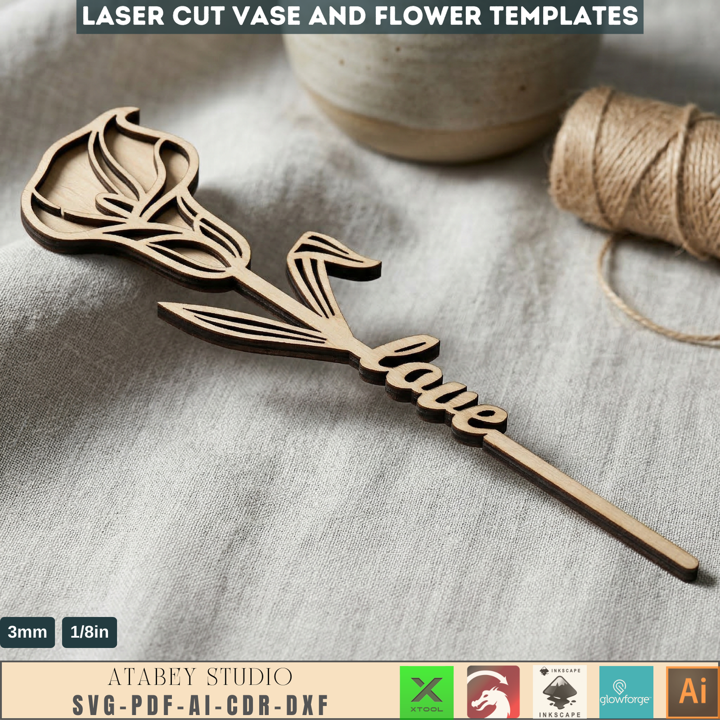 Vases and Wildflower Templates, Layered Floral Table Decor Cutting Files, Wood Flower Bouquet 998