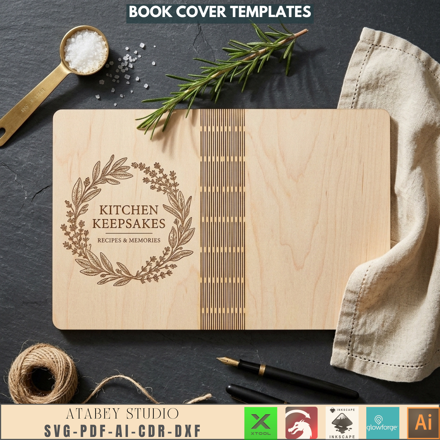 Wooden Book Cover Template Living Hinge Laser Cut Notebook Design A4 A5 A6 Plywood Journal Cover