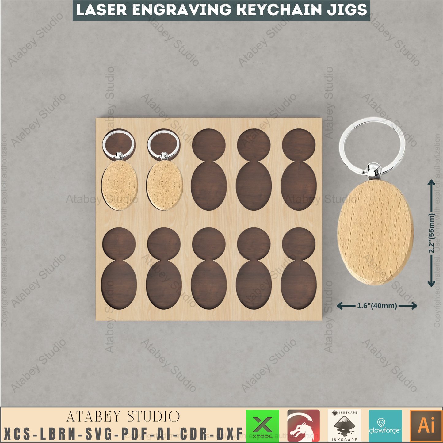 Laser Keychain Jig Templates Bundle | Precision Alignment Wood Jig | Xtool Glowforge Lightburn Compatible 944