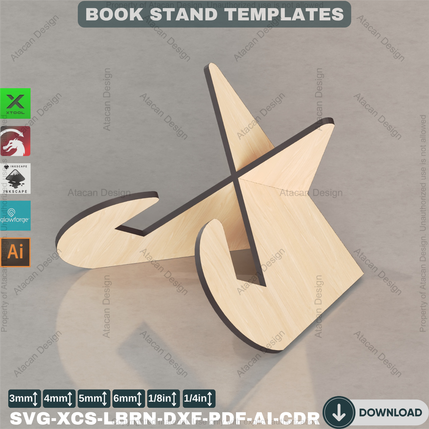 Cookbook Stand, Book Stand Display Laser cut files, SVG-DXF-CDR vector plans, glowforge file 112