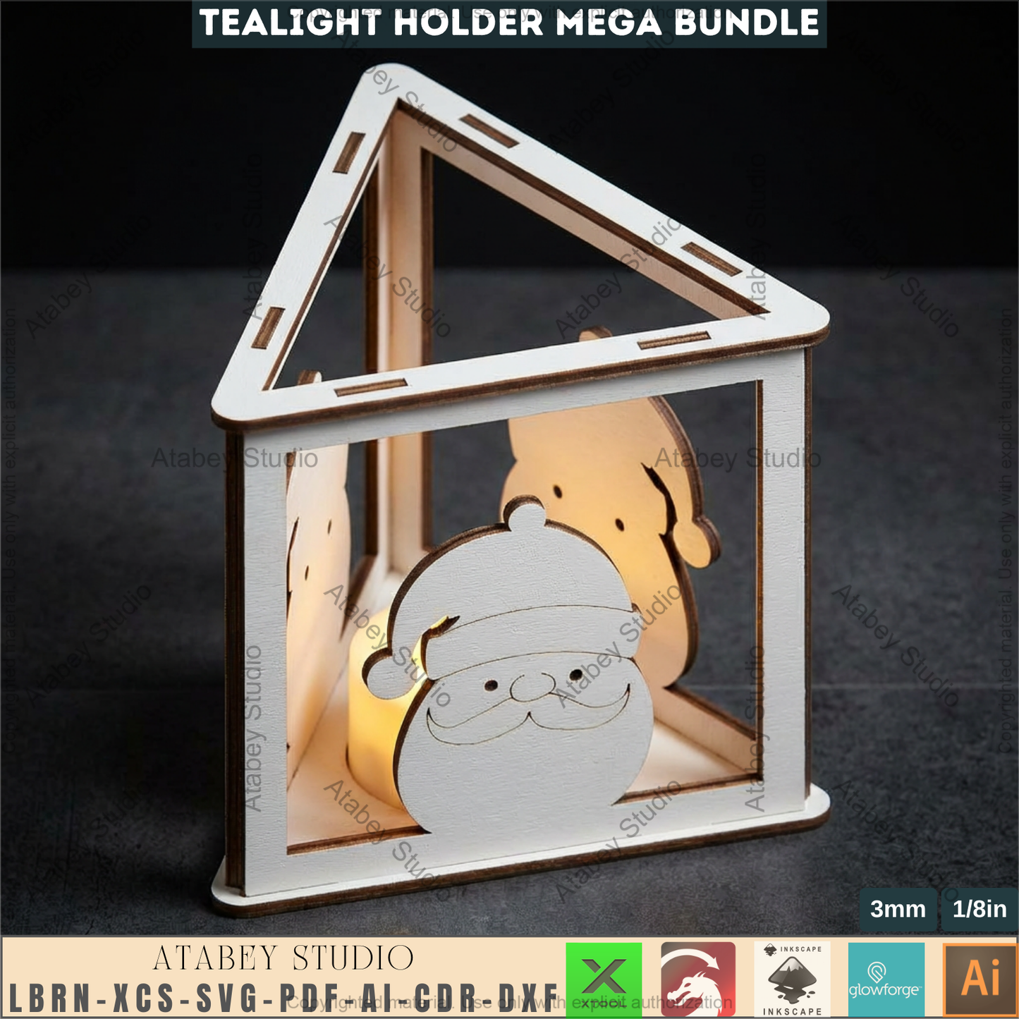 Christmas Tealight Holder Bundle Laser Cut Files, Cute Santa Reindeer Gnome Lanterns, Triangle Candle Box 982