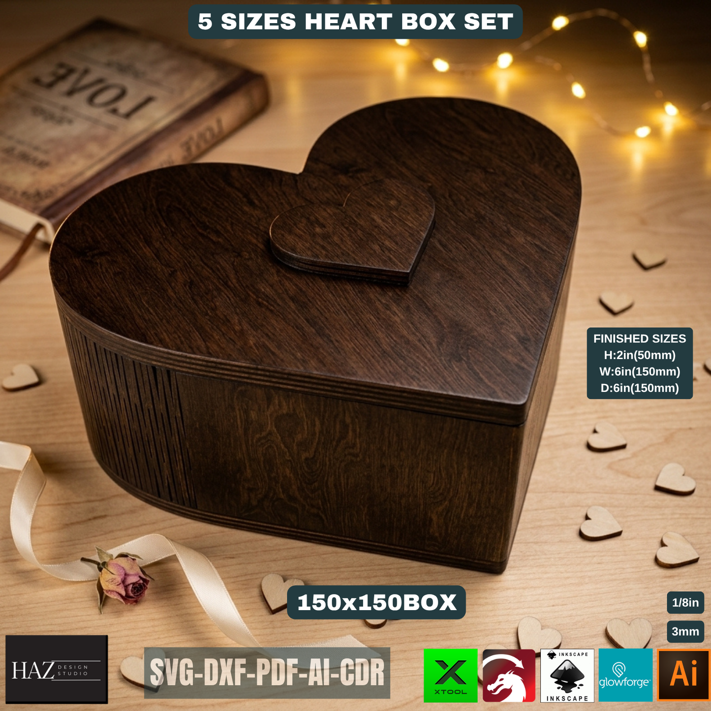 Heart Keepsake Box Design Living Hinge Jewelry Boxes Valentines Day Gift Box Bundle 531