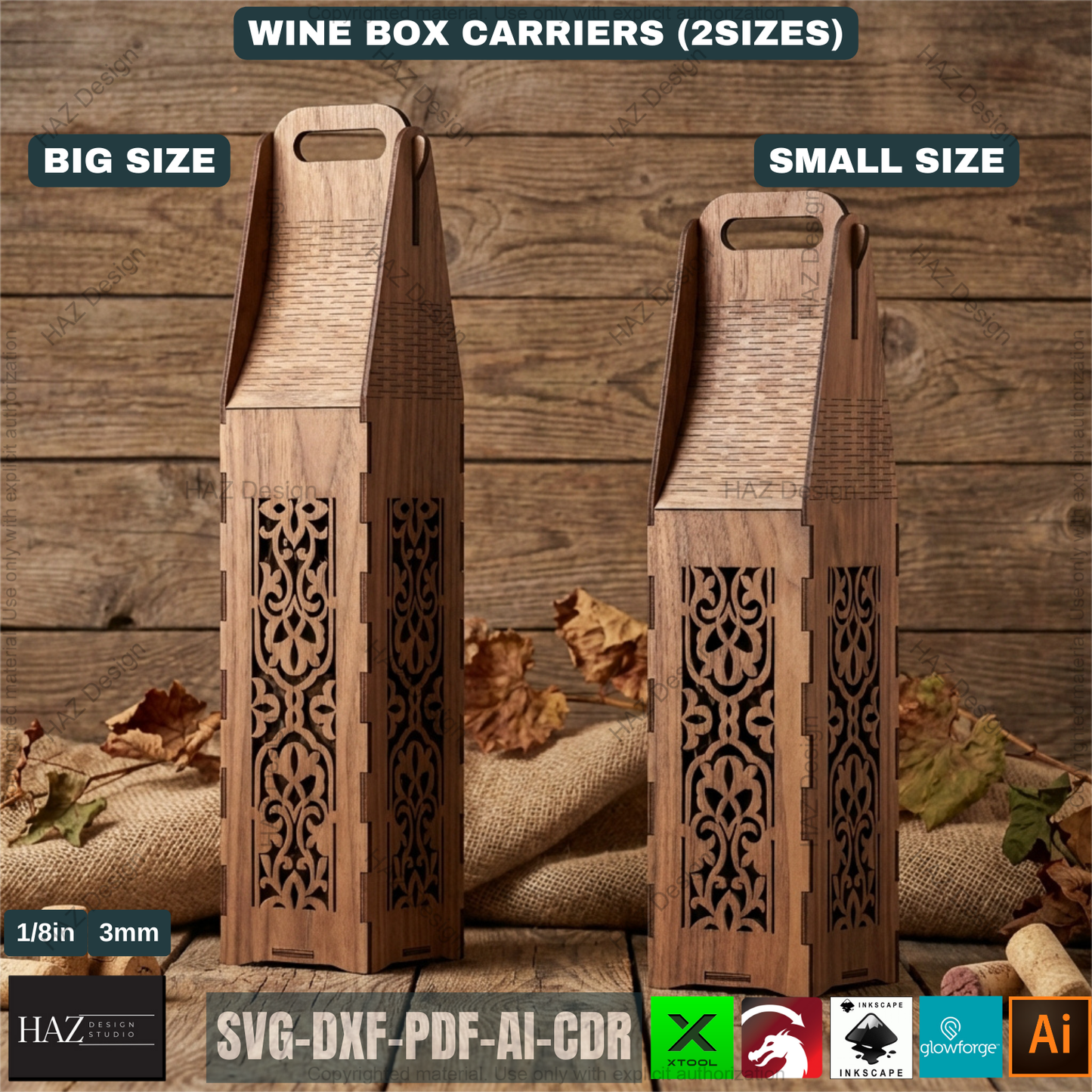 Laser Cut Wine Box Templates Wooden Bottle Carrier Gift Crate Patterns Wedding Wine Holder Laser Ready Cut Files 514